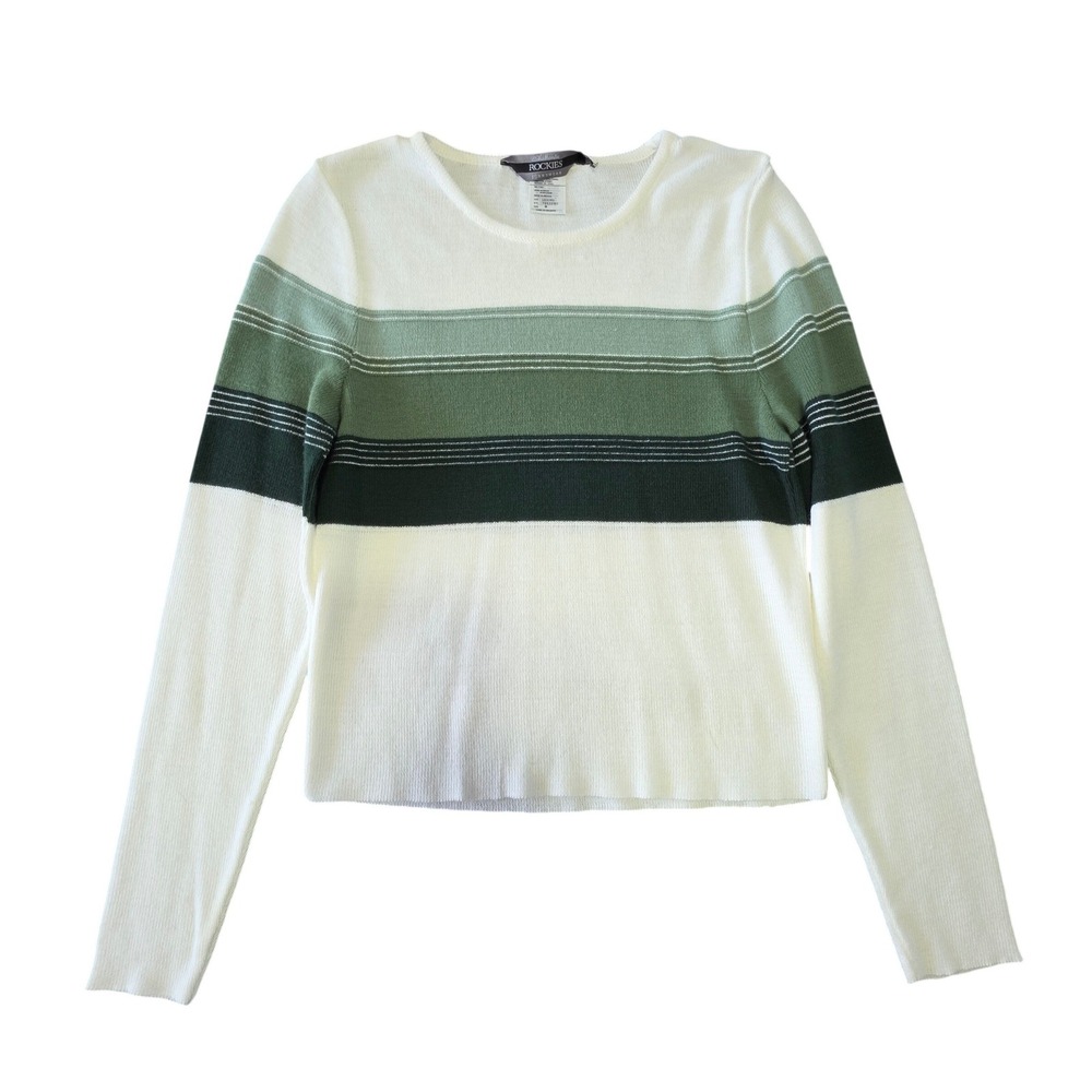 Vintage Rockies Striped Long Sleeve Sweater‎ Medium White Green 90s